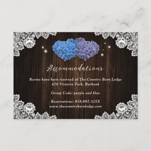 パープルブルー結婚ズホテルアコモデーションカード エンクロージャーカード (正面)