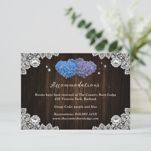 パープルブルー結婚ズホテルアコモデーションカード エンクロージャーカード (スタンド正面)