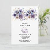 パープルブルー絵を描フローラブライダルシャワー 招待状 (スタンド正面)