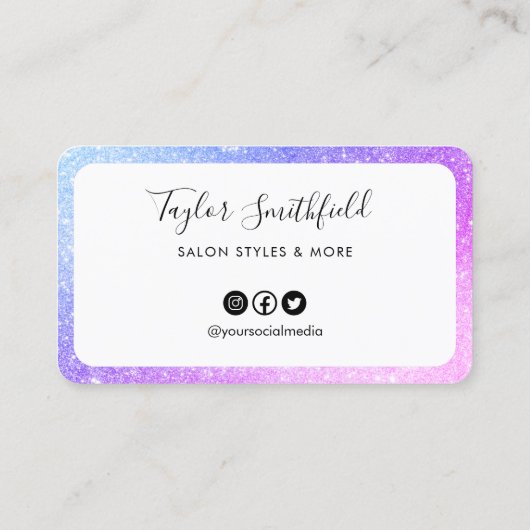 パープルブルー縁どフェイクグリッターロイヤリティカード 名刺 (裏面)