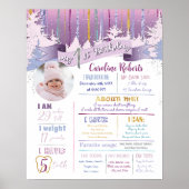 パープルブルー金ゴールド冬マイ誕生日統計フォト ポスター (正面)