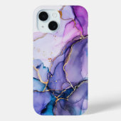 パープルブルー金ゴールド水彩大理石アルコールインク Case-Mate iPhoneケース (裏面)