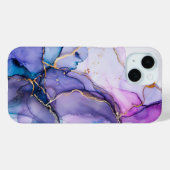 パープルブルー金ゴールド水彩大理石アルコールインク Case-Mate iPhoneケース (裏面 (横))