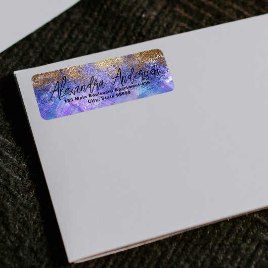 パープルブルー金ゴールド芸術的グリッターモダングラム ラベル