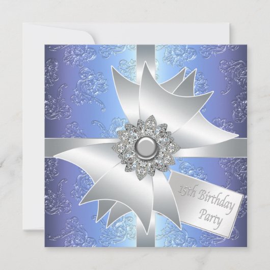 パープルブルー15th誕生日パーティーへの招待 招待状 (正面)