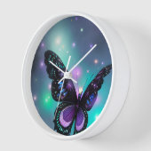 パープルブルー&ティール(緑がかった色)バタフライ 壁時計 (傾斜)