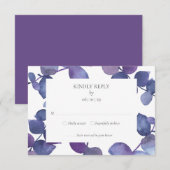 パープルブルー ユーカリの葉 フラワーの出欠確認カード 出欠カード (正面/裏面)