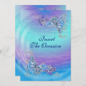 パープルブルー RSVP 誕生日 エンゲージメント ウェディング 招待状 (正面/裏面)