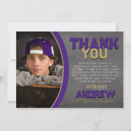 パープルブロンズの黒板卒業サンキューカード 招待状