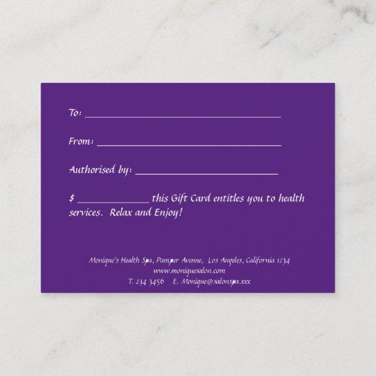 パープルブーガンビレアヘルススパギフトカード 割引カード (裏面)