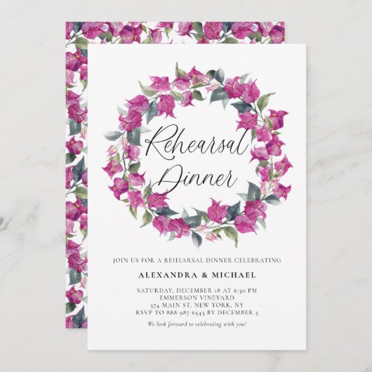 パープルブーゲンビリアリースリハーサルディナー 招待状 (正面/裏面)