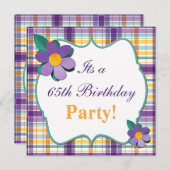パープルプカラフルレイド65th誕生日招待状 招待状 (正面/裏面)