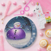 パープルプジィ絵を描雪だるま ペーパープレート (パーティー)