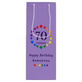パープルプライドLGBTQ 70今日または任意の年齢の誕生日 ワインギフトバッグ