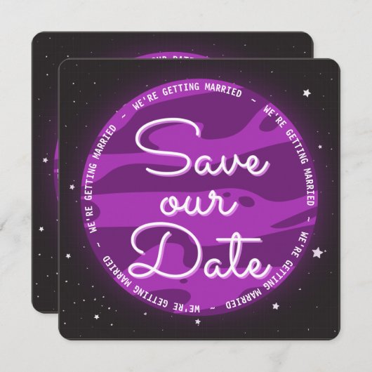 パープルプラネット宇宙救をテーマにした私たちの日付 ノートカード (正面/裏面)