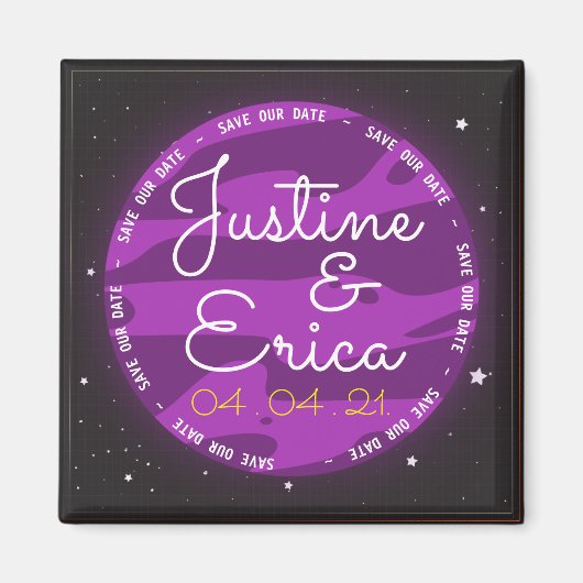 パープルプラネット宇宙救をテーマにした私たちの日付 マグネット (正面)