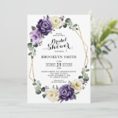 パープルプラムアイボリー金ゴールド幾何ブライダルシャワー 招待状 (スタンド正面)