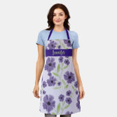 パープルプラムウォーターカラーフローラデザイン エプロン (着用した状態)
