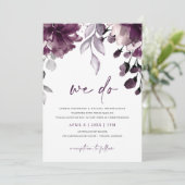 パープルプラムウォーターカラーフローラ庭園の結婚式 招待状 (スタンド正面)