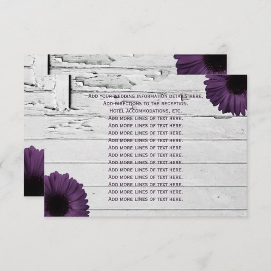 パープルプラムガーベラデイジー結婚ズインフォメーションカード エンクロージャーカード (正面/裏面)