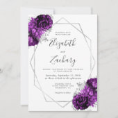 パープルプラムシルバーフローラホワイト結婚ズ 招待状 (正面)