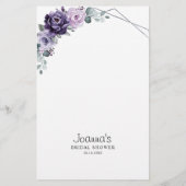 パープルプラムシルバーフローラ開花ブライダルシャワーゲーム (裏面)