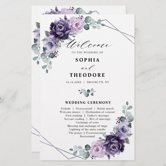 パープルプラムシルバーフローラ開花結婚式 プログラム (正面/裏面)