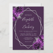 パープルプラムシルバー結婚フローラ 招待状 (正面)