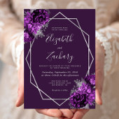 パープルプラムシルバー結婚フローラ 招待状