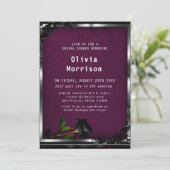 パープルプラムタペストリーとブラックローズゴシックウェディング 招待状 (スタンド正面)