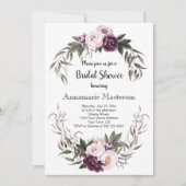 パープルプラムピンクペオニーリースブライダルシャワー 招待状 (正面)