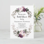 パープルプラムピンクペオニーリースブライダルシャワー 招待状 (スタンド正面)