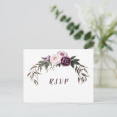パープルプラムピンク牡丹結婚式RSVP ポストカード (スタンド正面)