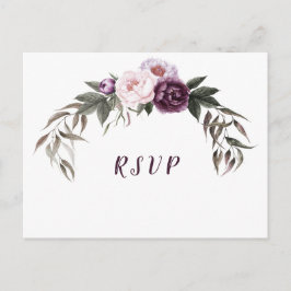 パープルプラムピンク牡丹結婚式RSVP ポストカード