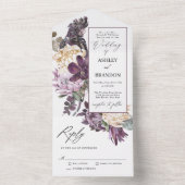 パープルプラムボホラグジュアリートロピカル結婚フローラ オールインワン招待状 (内側)