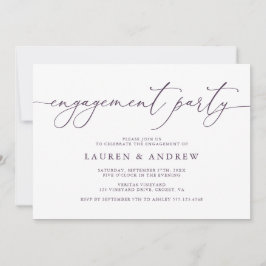 パープルプラムミニマル婚約パーティ 招待状