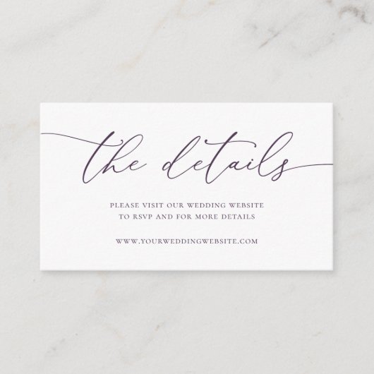 パープルプラムモダンミニマ結婚リスト エンクロージャーカード (正面)