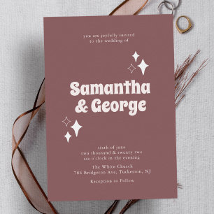 パープルプラムモダンレトロタイポグラフィ結婚ズ 招待状