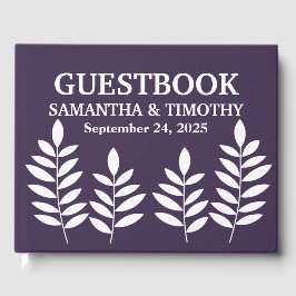パープルプラムラベンダーモダンフローラ結婚ズ ゲストブック