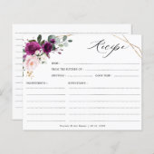 パープルプラム赤面ピンクブライダルシャワーレシピカード (正面/裏面)