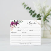 パープルプラム赤面ピンクブライダルシャワーレシピカード (スタンド正面)