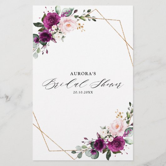 パープルプラム赤面ピンクローズブライダルシャワーアドバイス (裏面)