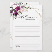 パープルプラム赤面ピンクローズブライダルシャワーアドバイス (正面/裏面)