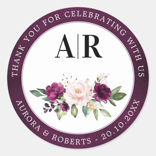 パープルプラム赤面ピンクローズ結婚ズサンキュークラ ラウンドシール (正面)