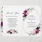 パープルプラム赤面ピンクローズ結婚式 プログラム (正面/裏面)