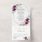 パープルプラム赤面ピンクローゼジオメトリック結婚ス オールインワン招待状 (内側)