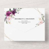 パープルプラム赤面ピンクローゼジオメトリック結婚ス オールインワン招待状 (裏面)