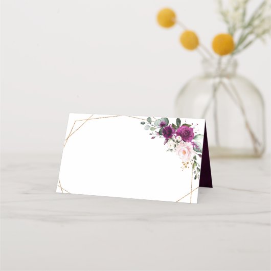 パープルプラム赤面ピンクローゼジオメトリック結婚ス プレイスカード (正面)