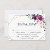 パープルプラム赤面ピンクローゼジオメトリック結婚ス 出欠カード (正面)