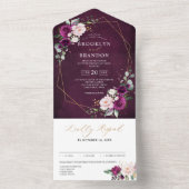 パープルプラム赤面ピンクローゼジオメトリック結婚スAl オールインワン招待状 (内側)